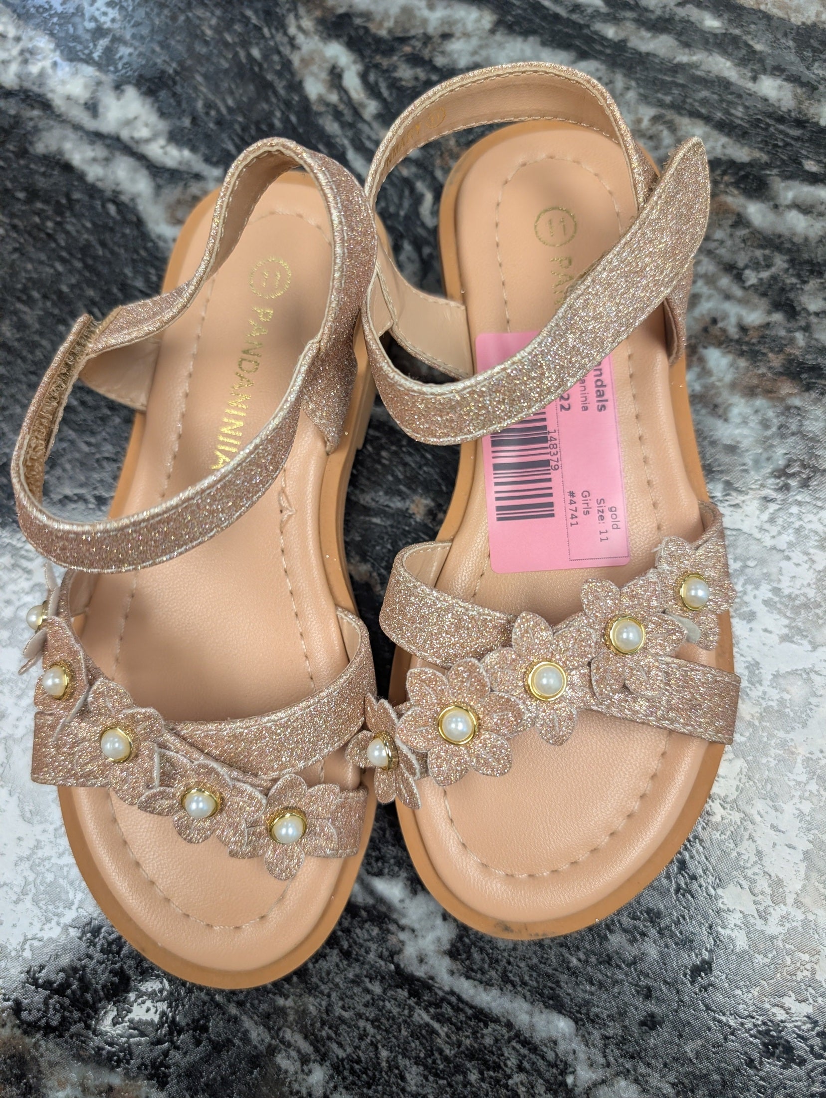 gold pandaninia sandals, 11