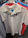 wht under armour  collared t, 14/16