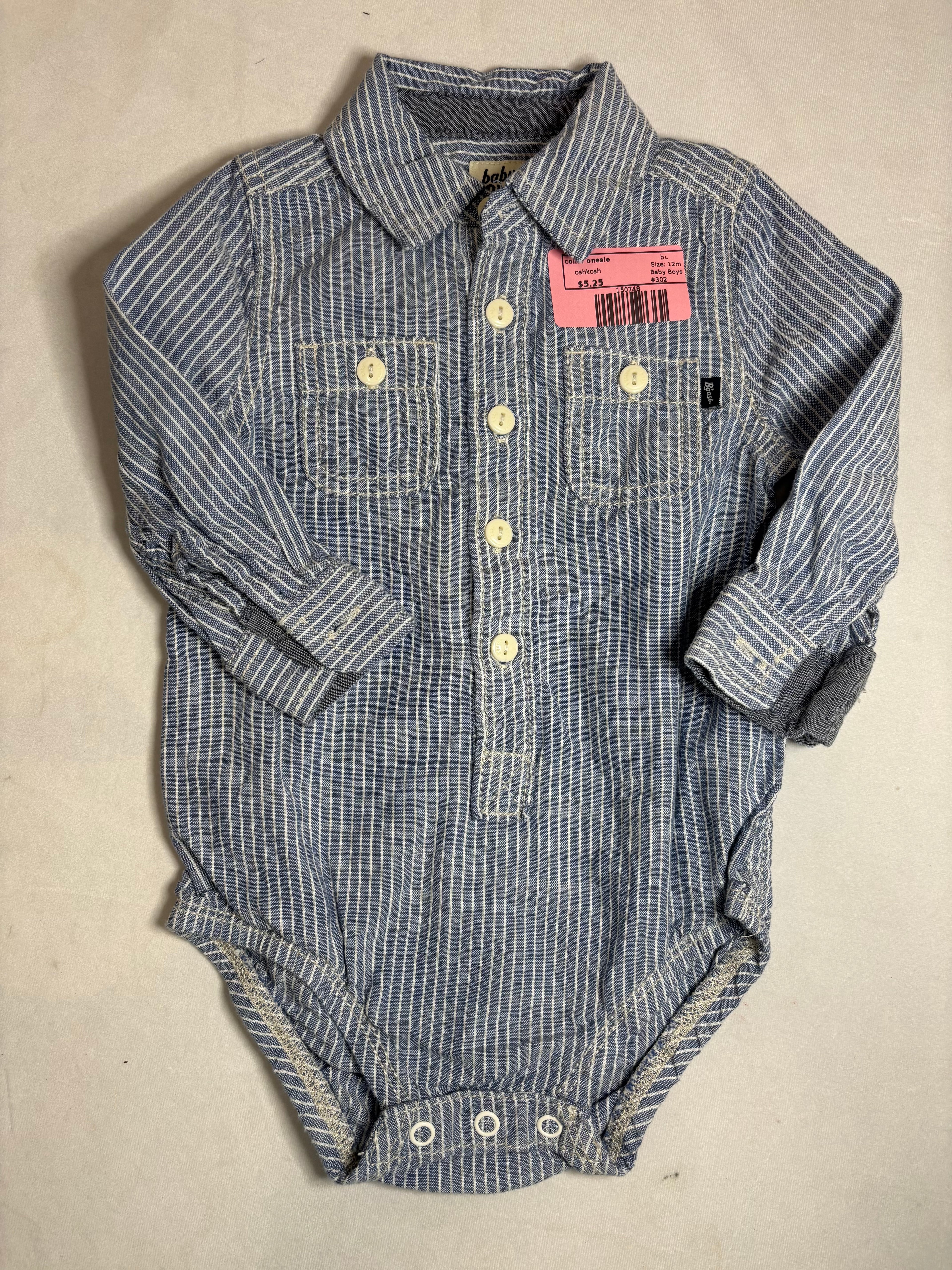 bu oshkosh collar onesie, 12m