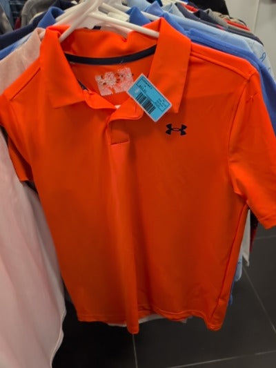 red under armour  collared t, 14/16